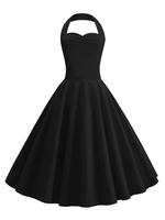 Vintage Kleider Schwarz 50er jahre mode mit Falten Polyester Rockabilly kleid ärmellos Kleider und Halter für Sommer Damenmode