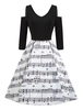 Vintage Kleider Schwarz 50er jahre mode Polyester 1/2 Ärmel Rockabilly kleid V-Ausschnitt Kleider mit schulterfreies Design knielang