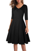 Vintage Kleider Schwarz 50er jahre mode Polyester 1/2 Ärmel Rockabilly kleid V-Ausschnitt Kleider und Sommer und Frühling Damenmode