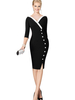 Vintage Kleider Schwarz kreuz und quer 50er jahre mode Rockabilly kleid 3/4 Ärmel Kleider V-Ausschnitt gemischten Baumwollen mit Fashion & Moden