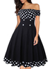 Vintage Kleider Schwarz Kurzarm 50er jahre mode Rockabilly kleid mit Bateau-Kragen Kleider Baumwolle im Retro-Style für Sommer und Frühling