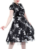Vintage Kleider Schwarz Kurzarm 50er jahre mode Rockabilly kleid V-Ausschnitt Kleider Baumwolle im Retro-Style und Sommer Damenmode