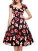 Vintage Kleider Schwarz Kurzarm 50er jahre mode Rockabilly kleid V-Ausschnitt Kleider Polyester im Retro-Style und Sommer Damenmode