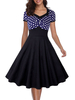 Vintage Kleider Schwarz Kurzarm 50er jahre mode Rockabilly kleid viereckiger Ausschnitt Kleider Baumwolle im Retro-Style und Sommer und Frühling