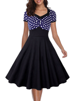 Vintage Kleider Schwarz Kurzarm 50er jahre mode Rockabilly kleid viereckiger Ausschnitt Kleider Baumwolle im Retro-Style und Sommer und Frühling