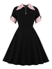 Vintage Kleider Schwarz mit Farbblock 50er jahre mode Rockabilly kleid Kurzarm und Umlegekragen Polyester im Retro-Style