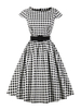 Vintage Kleider Schwarz mit Plaidmuster 50er jahre mode Rockabilly kleid und Gürtel Kleider Kurzarm und Rundkragen Baumwolle im Retro-Style