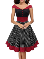 Vintage Kleider Schwarz mit Polka-Tupfen 50er jahre mode Rockabilly kleid und Knöpfen ärmellos V-Ausschnitt gemischten Baumwollen und Fashion & Moden