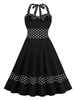 Vintage Kleider Schwarz mit Polka-Tupfen 50er jahre mode Rockabilly kleid und Schleife Kleider ärmellos und Halter Baumwolle im altmodischen Stil