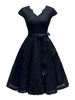 Vintage Kleider Schwarz mit Schleife 50er jahre mode Rockabilly kleid Kurzarm Kleider V-Ausschnitt Spitze im altmodischen Stil Damenmode für Sommer