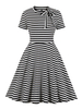 Vintage Kleider Schwarz mit Streifen 50er jahre mode Rockabilly kleid Kurzarm und Rundkragen Polyester im Retro-Style