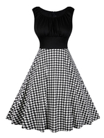Vintage Kleider Schwarz ärmellos 50er jahre mode Rockabilly kleid mit Rundkragen Kleider Polyester im Retro-Style für Sommer Damenmode