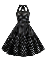 Vintage Kleider Schwarz ärmellos 50er jahre mode Rockabilly kleid Polyester Kleider im Retro-Style 96cm-120cm Damenmode