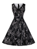 Vintage Kleider Schwarz ärmellos 50er jahre mode Rockabilly kleid V-Ausschnitt Kleider Polyester im Retro-Style und Sommer Damenmode