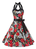 Vintage Kleider Skelettmuster 50er jahre mode Schwarz ärmellos Rockabilly kleid mit Halter Kleider für Sommer Damenmode