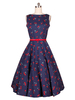 Vintage Kleider Tintenblau ärmellos 50er jahre mode Rockabilly kleid mit Rundkragen Kleider gemischten Baumwollen im casualen Stil für Sommer