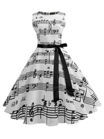 Vintage Kleider Weiß 50er jahre mode Polyester ärmellos Rockabilly kleid mit Rundkragen Kleider Vintage Kleider 96cm-120cm Damenmode