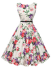 Vintage Kleider Weiß mit Print 50er jahre mode Rockabilly kleid und Falten Kleider ärmellos und Rundkragen Polyester Damenmode für Sommer