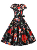 Vintage Kleider Weihnachten-Motiv 50er jahre mode Schwarz Polyester Rockabilly kleid Kurzarm Kleider und Sommer und Herbst Damenmode