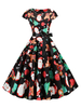 Vintage Kleider Weihnachten-Motiv 50er jahre mode Schwarz Polyester Rockabilly kleid Kurzarm Kleider und Sommer und Herbst Damenmode
