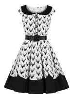 Vintage Kleider Weihnachten-Motiv Weiß mit Knöpfen Rockabilly kleid Polyester Kleider Kurzarm und Rundkragen