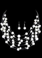 Vintage Perlenkette Ohrringe Set weiss geschichtet Hochzeit Schmuck-Set
