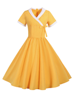 Vintage Sommerkleid 1950er Jahre Gelb zweifarbiges Kurzarm-Swing-Kleid