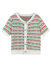 Vintage Sweater Cardigans Weiße Blumendruck-Kurzarm-Strickjacke mit Blumendruck für Frauen