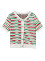 Vintage Sweater Cardigans Weiße Blumendruck-Kurzarm-Strickjacke mit Blumendruck für Frauen