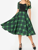 Vintage Swing Dress 1950er Jahre Green Plaid Kurzarm Midi Kleid