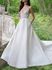 Vintage Wedding Dress V-Ausschnitt ärmellos A Line Lace Satin Brautkleider mit Zug