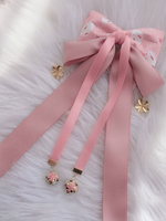 WA Lolita Kopfschmuck Rosa Leinen Baumwollmischung Bögen Blumen Sakura Muster Bow Headwear Lolita Haarschmuck
