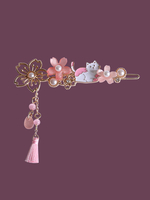 WA Lolita Kopfschmuck Rosa Sakura Muster Katze Metall Headwear Blumen Perlen Lolita Haarschmuck