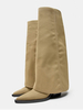 Wadenhohe Stiefel Damenstiefel aus Polyester mit spitzer Spitze und klobigem Absatz
