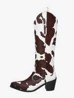 Wadenhohe Stiefel für Damen aus Pferdehaar mit spitzer Zehenpartie und Welpenabsatz