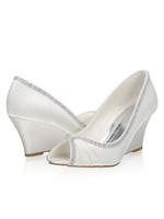 Wedge Brautschuhe Elfenbein Satin Peep Toe Pumps Brautschuhe