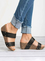 Wedge Heels Street Wear für Damen mit ausgeschnittenen PU-Leder-Sandalen mit offenen Zehen