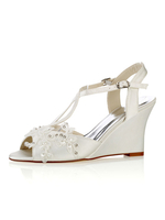 Wedge Hochzeitsschuhe Peep Toe Sandalen Perlen T-Typ Brautschuhe