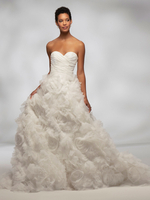 Weiß A-Linie Brautkleid trägerlos ärmellos rückenfrei Tüll-Spitze mit Zug lange Brautkleider