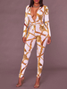 Weiß bedruckter Stretch-Polyester-Sommer-Jumpsuit