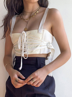 Weiß Cami Top Straps Neck Polyester Sexy Frauen Camis