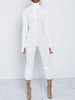 Weiß High Collar Longsleeves Reißverschluss Polyester Baumwolle Skinny Summer One Piece Outfit