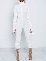 Weiß High Collar Longsleeves Reißverschluss Polyester Baumwolle Skinny Summer One Piece Outfit