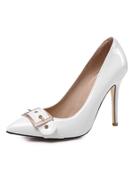 Weiß High Heels Damen Spitz Schnalle Detail Slip On Pumps Plus Size Kleid Schuhe