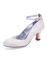 Weiß Hochzeitsschuhe 2022 Spitze runde Zehe Fesselriemen Brautschuhe