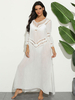 Weiß Maxikleider 3/4 Länge SleevesV-Ausschnitt Split Vorne Maxi-langes Kleid