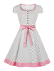 Weiß mit Polka-Tupfen 50er jahre mode und Knöpfen Kurzarm und Rundkragen Baumwolle im eleganten Stil knielang