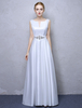 Weiß Prom Kleider Satin lange formale Kleid gekerbten Ausschnitt Strass Perlen Sash bodenlangen formale Kleider