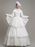 Weiß Retro Kostüme Rüschen Polyester Kleid Marie Antoinette Kostüm Damen Vintage Tunika Party Abendkleid