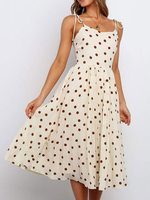 Weiß Sommer-Kleid-Bügel-Ausschnitt Tupfen-Strand-Kleid